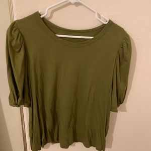 Puff sleeve olive colored T-shirt